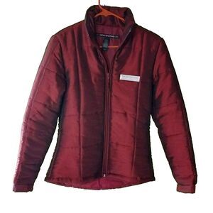 DKNY Womens Small Jacket Quilted Burgundy Red Insulated Lightweight Length Mom
